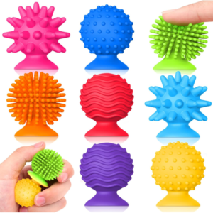 Sensory Fidget Toys Kids Adults ：Textured Suction Cup Toys for Kids with Autism- Squishy Sensory Toys for Classroom Bath- 8 Pack Calm Down Corner Supplies for Boys Teens- Road Trip Activities for Kids