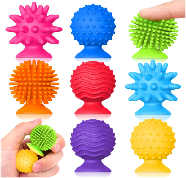 Sensory Fidget Toys Kids Adults ：Textured Suction Cup Toys for Kids with Autism- Squishy Sensory Toys for Classroom Bath- 8 Pack Calm Down Corner Supplies for Boys Teens- Road Trip Activities for Kids