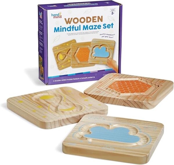 hand2mind Wooden Mindful Maze Set, Tactile Sensory Toys, Sensory Board, Anxiety Relief Items, Mindfulness for Kids, Social Emotional Learning, Calming Corner Classroom, Calm Down Corner Supplies