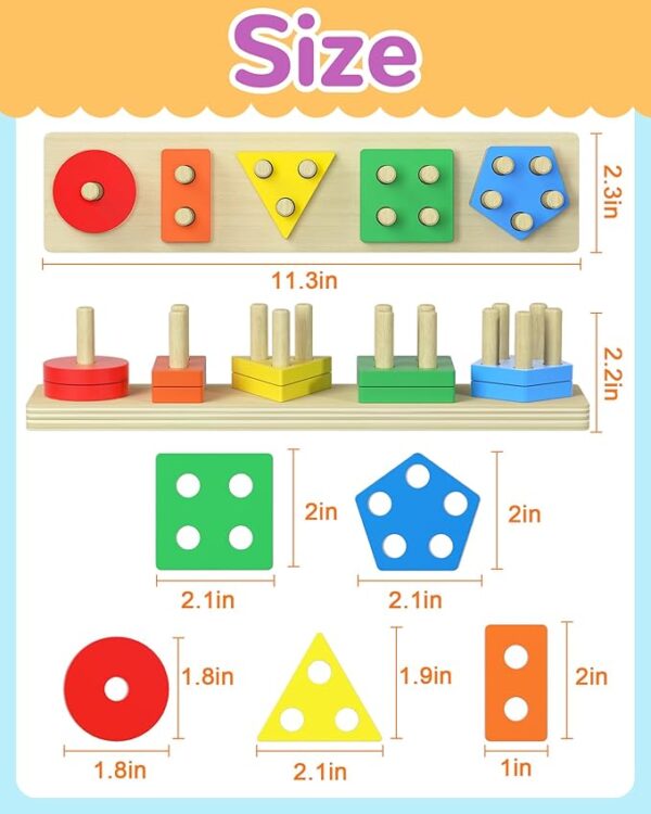 Montessori Toys for 1 2 3 Year Old Boy Girl, Toys for Ages 2-4 Toddlers Kids Baby, 1 2 Year Old Birthday Gifts, Wooden Learning Puzzles Shape Sorter Toy for Toddlers 1-3 - Image 3