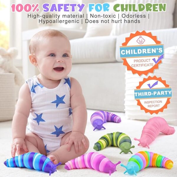 Cevioce 6 Sensory Slug Fidget Toys, Adults & Kids Party Favors, Autism Sensory Toys for 3+ Year Olds - Blue - Image 3
