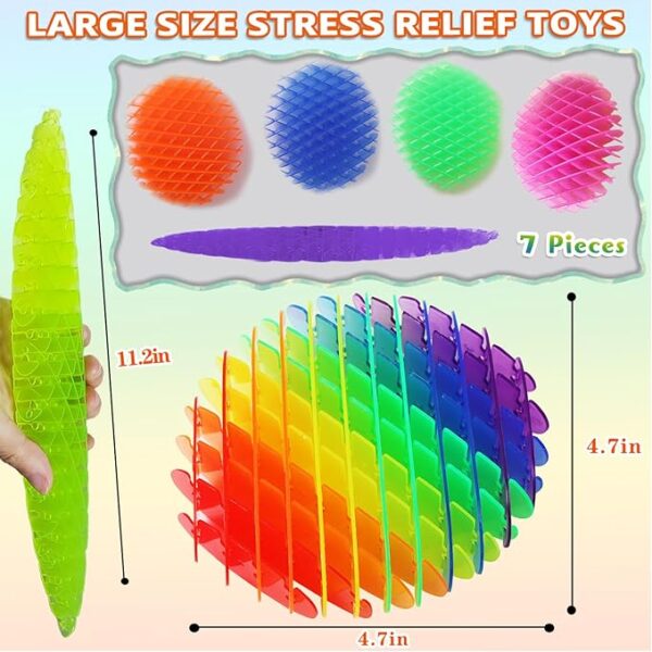 Fidget Worm Toy 7 PCS - Sensory Slug Fidget Toy,Multicolor Stress Relief Fidget Toys,Resistance Fidget Toys,Anxiety Relief Toys for Kids & Adults,Elastic Mesh Toys (7 Colors Packing) - Image 3
