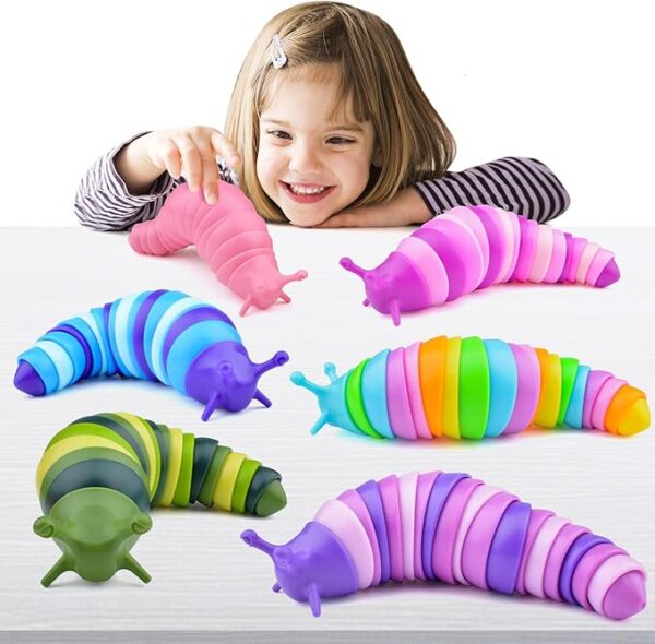 Cevioce 6 Sensory Slug Fidget Toys, Adults & Kids Party Favors, Autism Sensory Toys for 3+ Year Olds - Blue