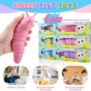 Cevioce 6 Sensory Slug Fidget Toys, Adults & Kids Party Favors, Autism Sensory Toys for 3+ Year Olds – Blue