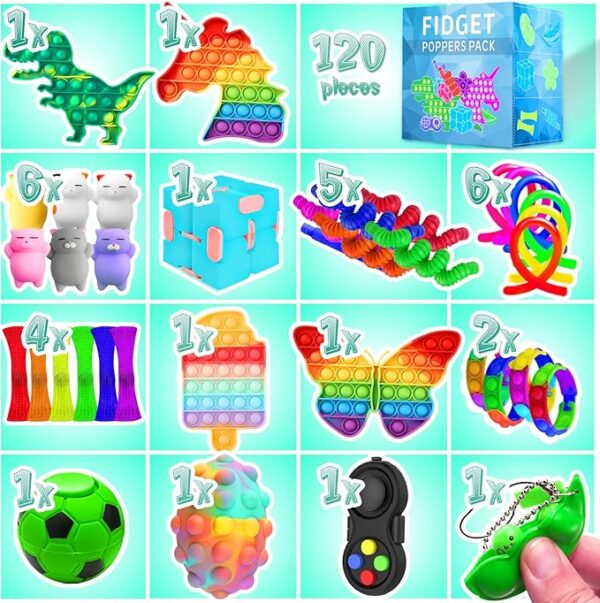 Fidget Toys, 120 Pack Fidgets Set Stocking Stuffers for Kids Party Favors Autism Sensory Toy Bulk Adults Kids Boys Girls Teens Stress Autistic ADHD Anxiety Carnival Treasure Classroom Prizes - Image 3