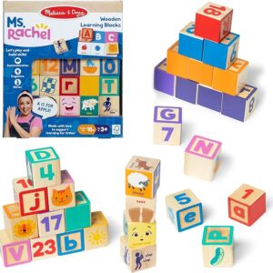 Ms. Rachel Melissa & Doug Letter, Number, and Game Wooden Learning Blocks with Activity Cards for Girls and Boys Toddlers Ages 18 Months+ - FSC-Certified