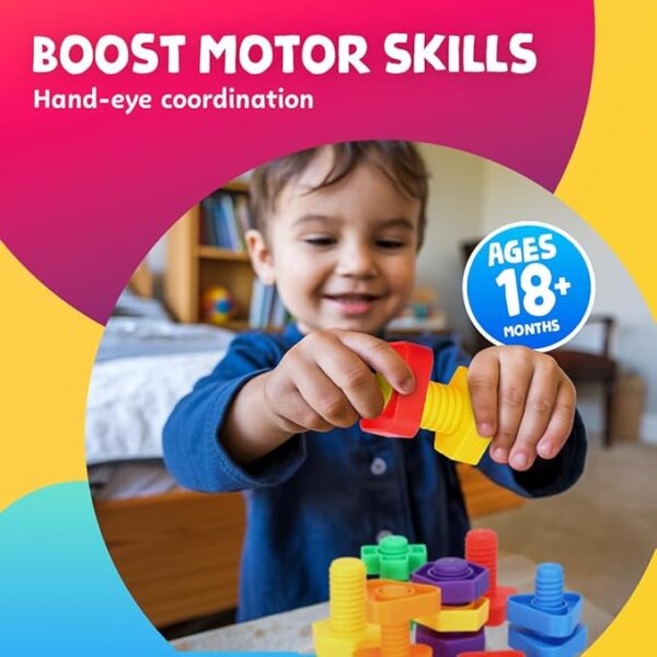 Skoolzy 12 Pc Jumbo Nuts and Bolts - Montessori Set for 18 Month+ Kids – Travel & Motor Skills Development - Image 2