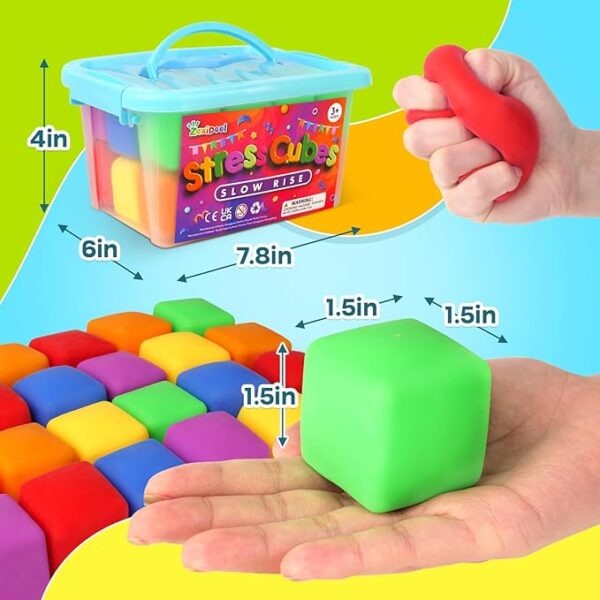 24 Pack Mini Slow Rise Stress Cube: Pull Stretch Fidget Toys for Anxiety Relief, Dough Squishy Toys Bulk for Kids, Classroom Prize Box Toys, Fidgets for Classroom, Hand Therapy Sensory Squishy Ball - Image 2