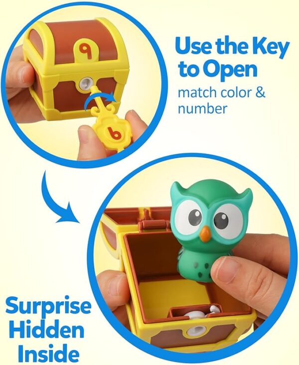 Coogam Fine Motor Skill Toys for Toddlers, 10pcs Surprise Animals Finger Puppets Treasure with Number Locks, Matching Color Sorting Pirate Hunt Game, Learning Montessori Gift for 3 4 5 Year Old - Image 3