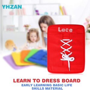 Learn to Tie Your Shoes Dressing Board Montessori Mobile Sensory Board Travel Therapist Life Skills Development Toy – Zip,Button,Snap,Buckle,Lace & Tie for Preschool Toddler 2-8 Years Old