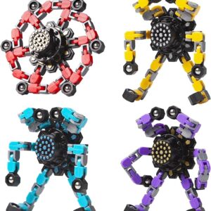 Transformable Fidget Spinners 4 Pcs for Kids and Adults Stress Relief Sensory Toys for Boys and Girls Fingertip Gyros for Party Favors Stocking Stuffers Bulk for Kids