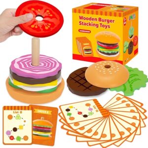 umlys Montessori Toys for 2, 3, 4, 5, Year Old, Wooden Burger Stacking Toys, Fine Motor Toys for Kids Boys Girls, Ideal Preschool Educational and Learning Toys, Perfect Christmas Birthday Gifts