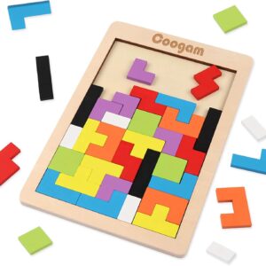 Coogam Wooden Blocks Puzzle Brain Teasers Toy Tangram Jigsaw Intelligence Colorful 3D Russian Blocks Game STEM Montessori Educational Gift for Kids (40 Pcs)