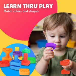 Skoolzy 12 Pc Jumbo Nuts and Bolts – Montessori Set for 18 Month+ Kids – Travel & Motor Skills Development