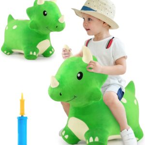 iPlay, iLearn Bouncy Pals Dinosaur Hopper Toy 2 Year Old Boy, Toddler Plush Bounce Animals, Ride on Bouncing Triceratops for Kids, Outdoor Hopping Horse Bouncer, Cool Birthday Gifts 3 4 5 6 Yr Girls