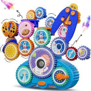 STEM Gears Toys for Kids Ages 3+, Creative Learning Building Blocks, 18Pcs Educational Construction Toy Set, Electric & Manual Dual Mode, Versatile Gear Playset Gift for Boys & Girls