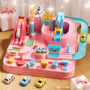 Car Race Track for Kids Ages 4-8, Kids Car Toys for 3 Year Old Boys, Race Track for Toddlers 3-5, City Set with 3 Small Cars and Helicopter, Educational Birthday Gifts