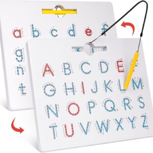 GAMENOTE Double Sided Magnetic Letter Board - 2 in 1 Alphabet Magnets Tracing Board for Toddlers ABC Letters Uppercase & Lowercase Practicing Learning Education Toys