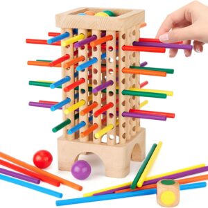 Montessori Game Wooden Board Games, 42 Colorful Sticks Dice Game Math Learning Toys for 3 4 5 6 Year Olds, Builds Fine Motor Skills & Counting, Family Travel Games for 3 Year Olds Gift for Kids