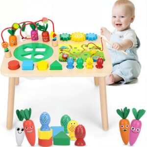 Activity Table, Montessori Toys for 1 2 Year Old Girls Boy Gifts, 7 in 1 Wooden Sensory Play Table for Toddler 1 2 3, Learning Toys for Baby 12-18 Months 1st Christmas Birthday Gifts