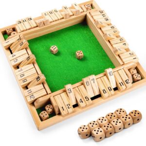 ropoda Shut The Box Game, Upgraded 12 Numbers Wooden Board Games for Adult and Kids, Shut The Box Dice Game -Addition Training, Fun for Family Game Night